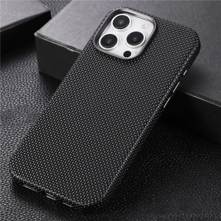 Für iPhone 16 Pro Max Magnetische Hülle Diamant-Textur Leder + PC Handyhülle - Schwarz