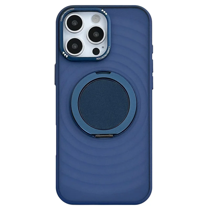 For iPhone 16 Pro Magnetic Case Rotating Kickstand Ripple Texture TPU + PC Phone Cover - Blue