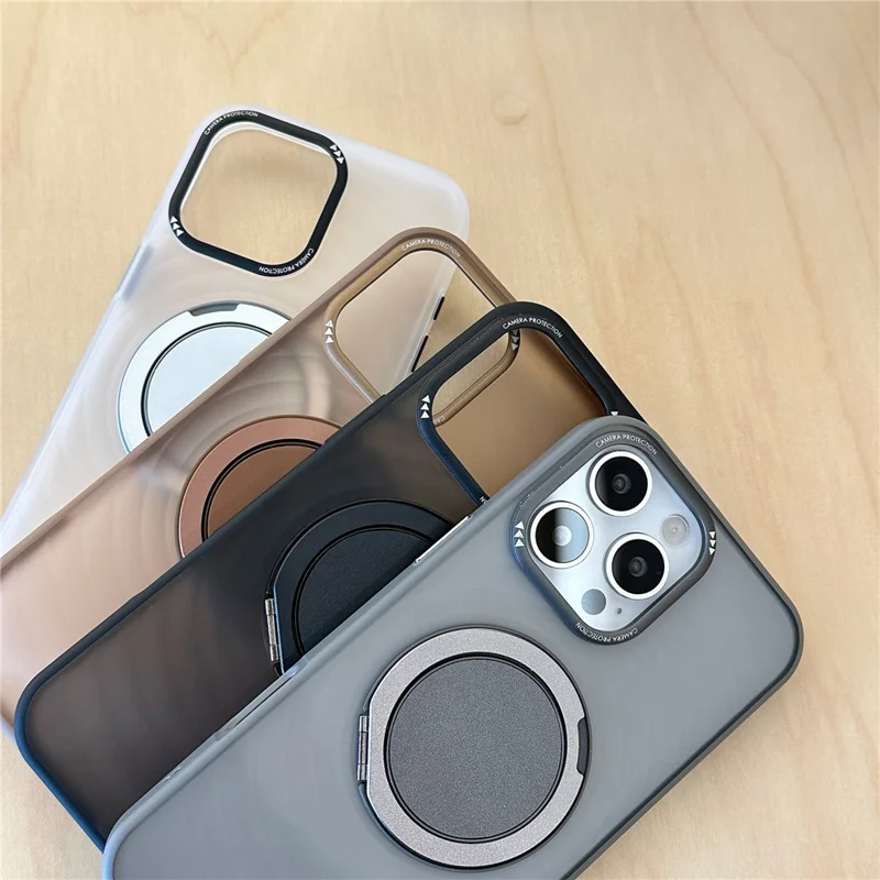 For iPhone 16 Pro Magnetic Case Rotating Kickstand Ripple Texture TPU + PC Phone Cover - Blue