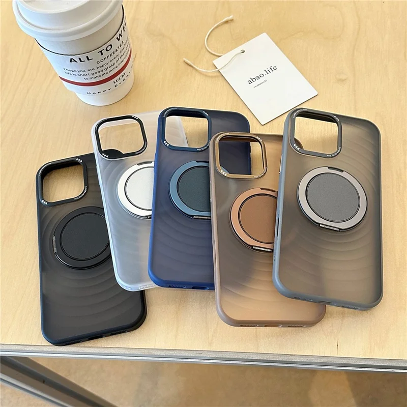 For iPhone 16 Pro Magnetic Case Rotating Kickstand Ripple Texture TPU + PC Phone Cover - Blue