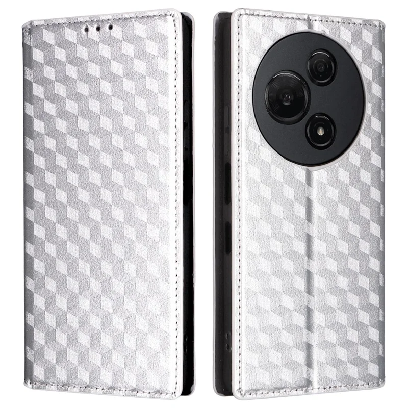 For TCL 60 NxtPaper 4G Case Wallet Rhombus Imprinted Leather Phone Cover - Silver