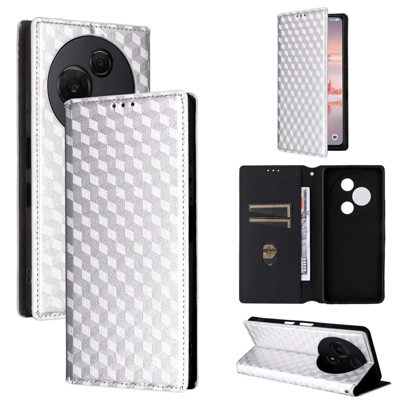 For TCL 60 NxtPaper 4G Case Wallet Rhombus Imprinted Leather Phone Cover - Silver