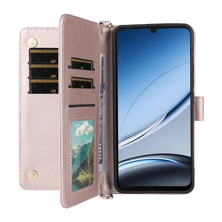 For Doogee Note 59 / Note 59 Pro Case with Shoulder / Wrist Strap Leather Phone Cover Stand Wallet - Pink
