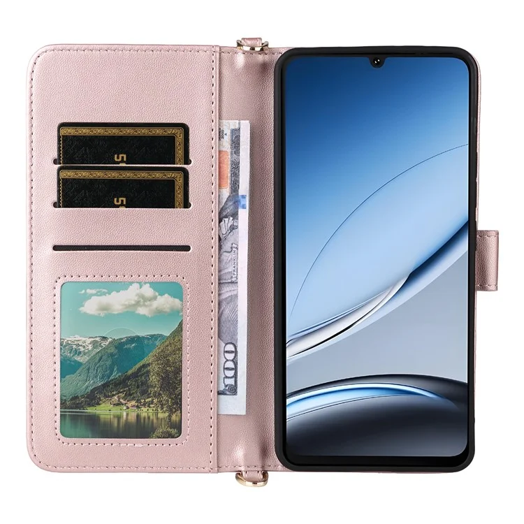 For Doogee Note 59 / Note 59 Pro Case with Shoulder / Wrist Strap Leather Phone Cover Stand Wallet - Pink