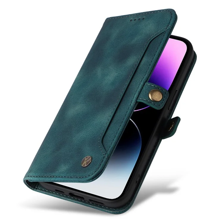 YIKATU YK-002 For iPhone 14 Pro Max Skin-touch Feeling Phone Case, Outer Card Slot Design Overall Coverage PU Leather Wallet Stand Shell - Blue