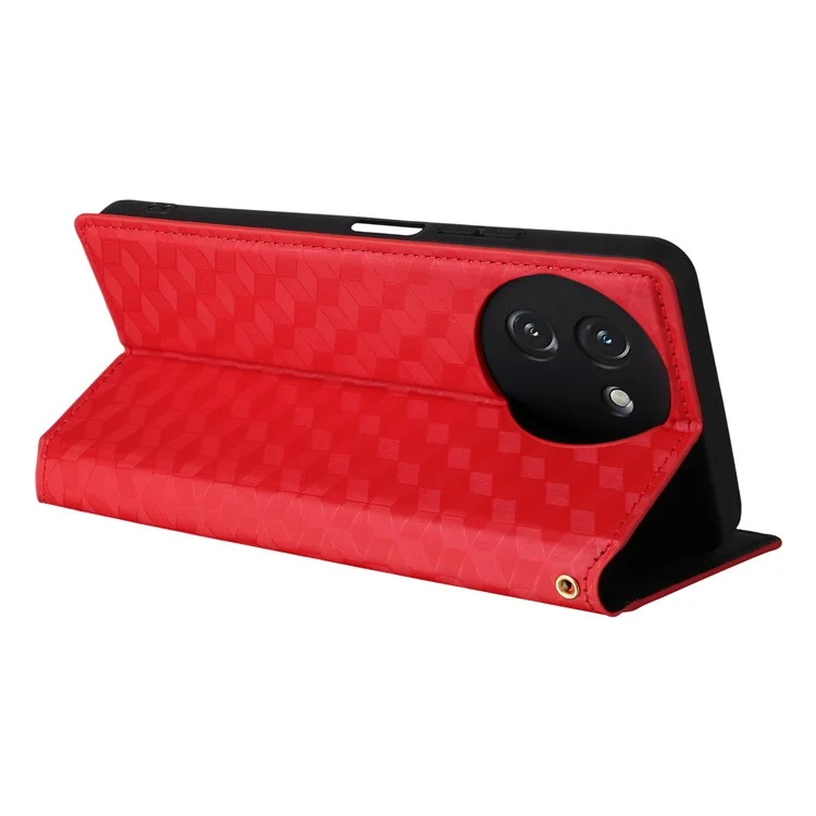 Cover a portafoglio con rombi stampati in pelle per Doogee Note 59 / Note 59 Pro - Rosso