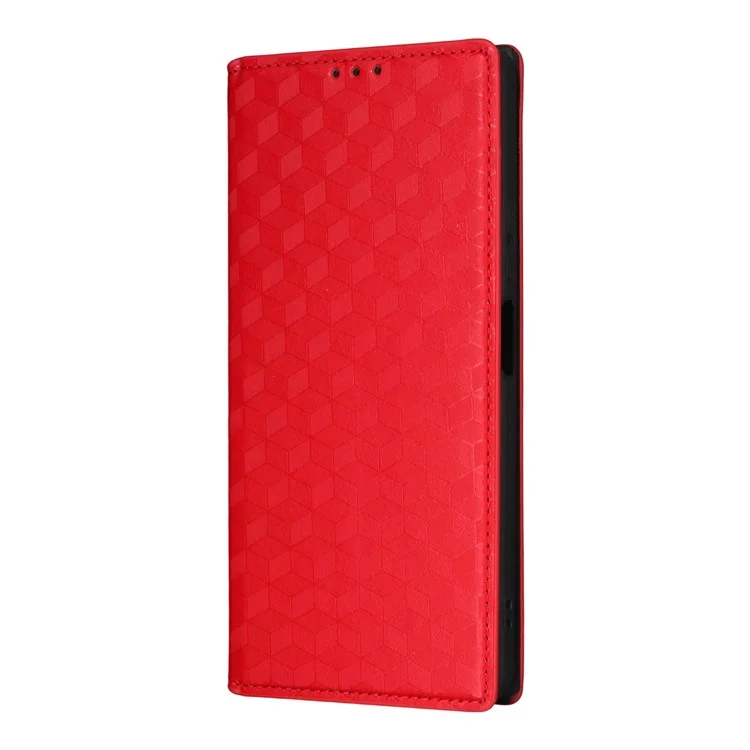 Cover a portafoglio con rombi stampati in pelle per Doogee Note 59 / Note 59 Pro - Rosso