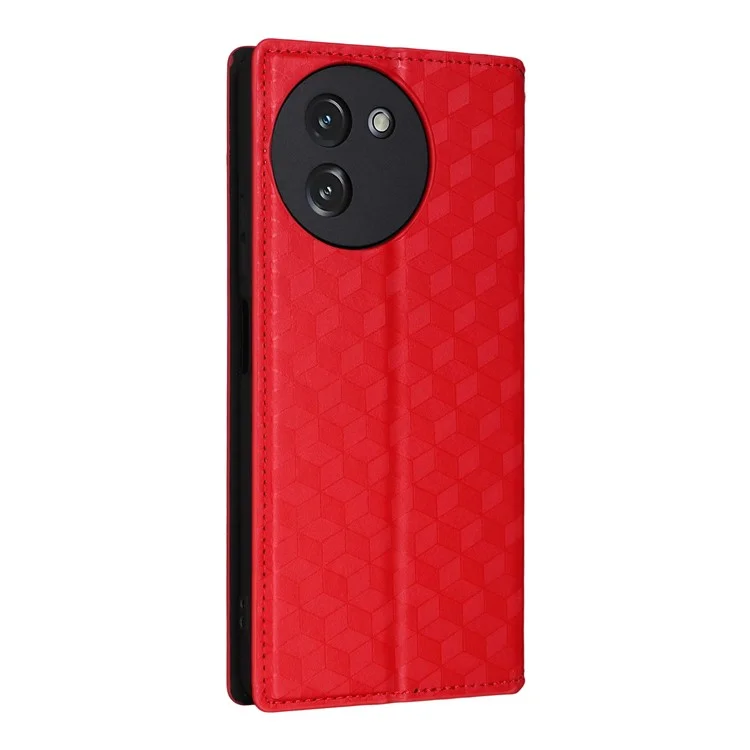 Cover a portafoglio con rombi stampati in pelle per Doogee Note 59 / Note 59 Pro - Rosso