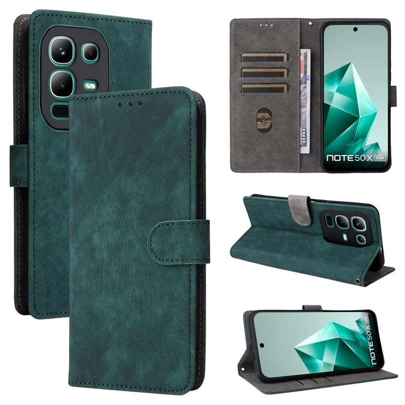 For Infinix Note 50x 5G X6857B Case Wallet RFID Blocking PU Leather Phone Cover Stand with Strap - Green