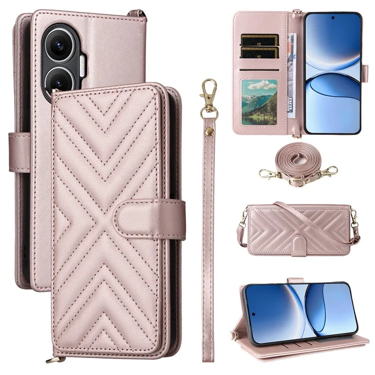 Funda para Xiaomi Redmi Turbo 4 Pro 5G con Correa para Hombro / Muñeca, Cubierta de Cuero con Soporte y Cartera - Rosa