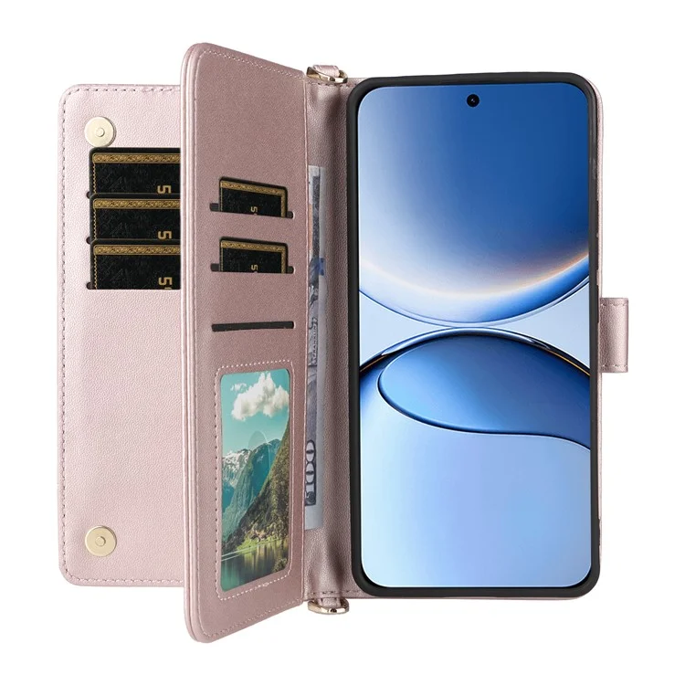 Funda para Xiaomi Redmi Turbo 4 Pro 5G con Correa para Hombro / Muñeca, Cubierta de Cuero con Soporte y Cartera - Rosa
