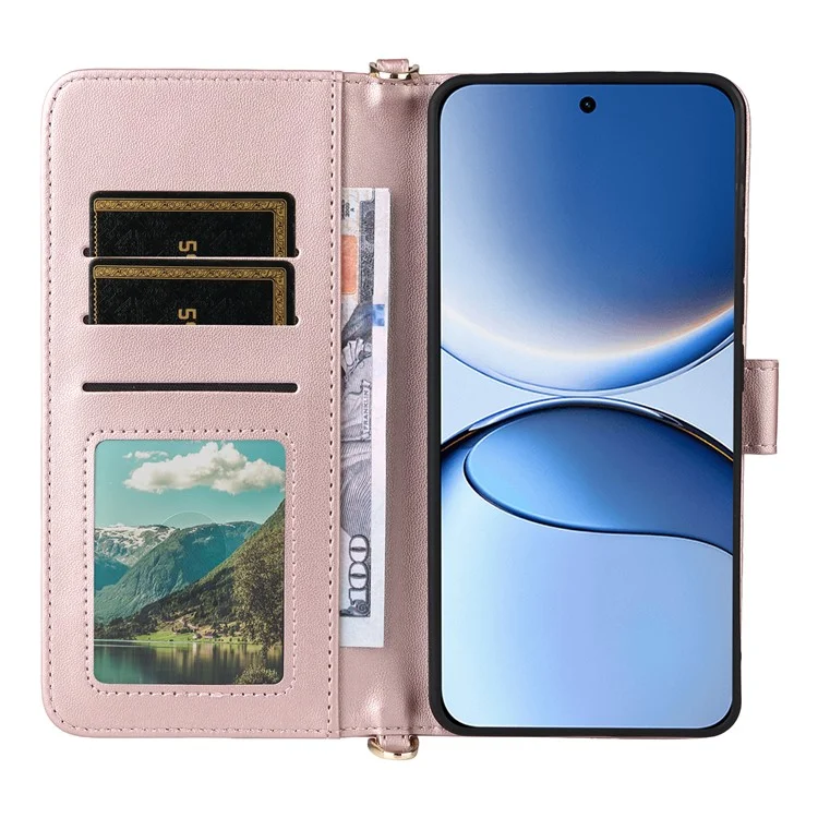 Funda para Xiaomi Redmi Turbo 4 Pro 5G con Correa para Hombro / Muñeca, Cubierta de Cuero con Soporte y Cartera - Rosa