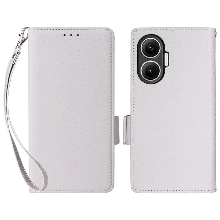 Funda para Xiaomi Redmi Turbo 4 Pro 5G con Correa de Muñeca, Textura de Cuero Tipo Lichi, Cartera - Blanco