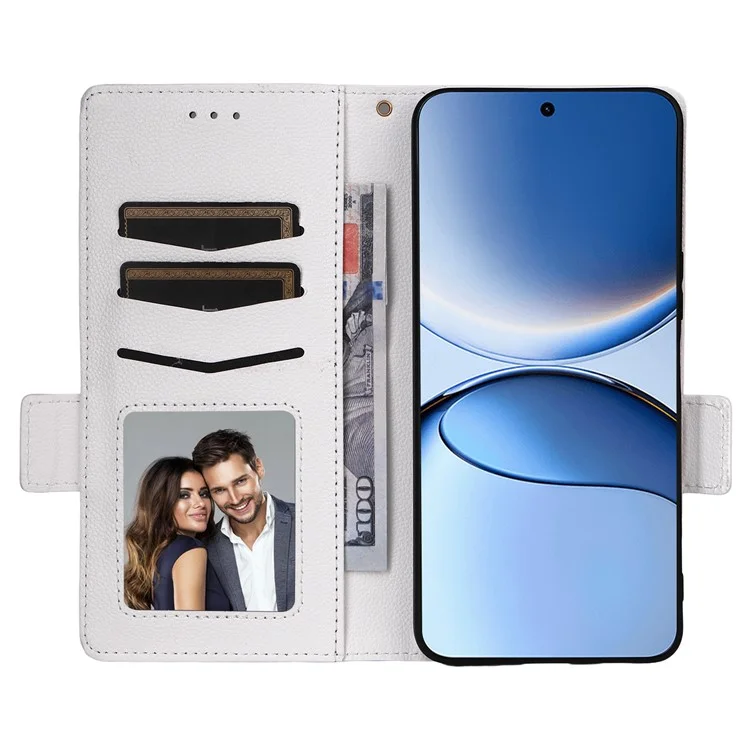 Funda para Xiaomi Redmi Turbo 4 Pro 5G con Correa de Muñeca, Textura de Cuero Tipo Lichi, Cartera - Blanco
