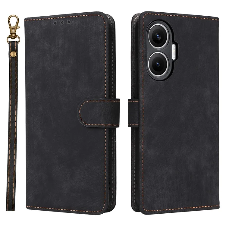 Funda tipo cartera para Xiaomi Redmi Turbo 4 Pro 5G con bloqueo RFID, cuero PU, soporte y correa - Negro