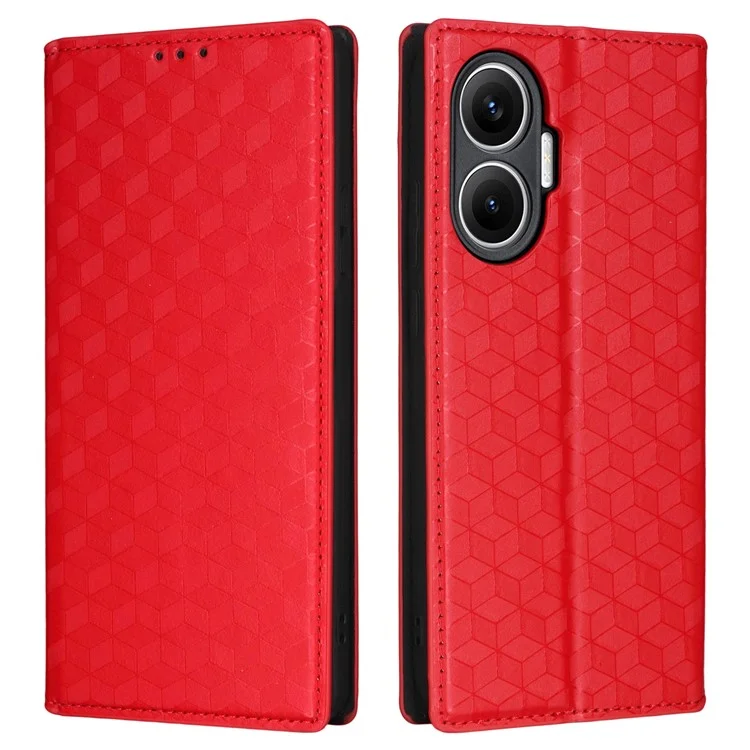 Funda tipo cartera para Xiaomi Redmi Turbo 4 Pro 5G con diseño de rombos en cuero - Rojo
