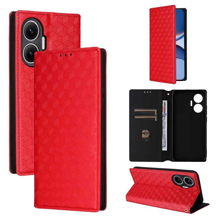 Funda tipo cartera para Xiaomi Redmi Turbo 4 Pro 5G con diseño de rombos en cuero - Rojo