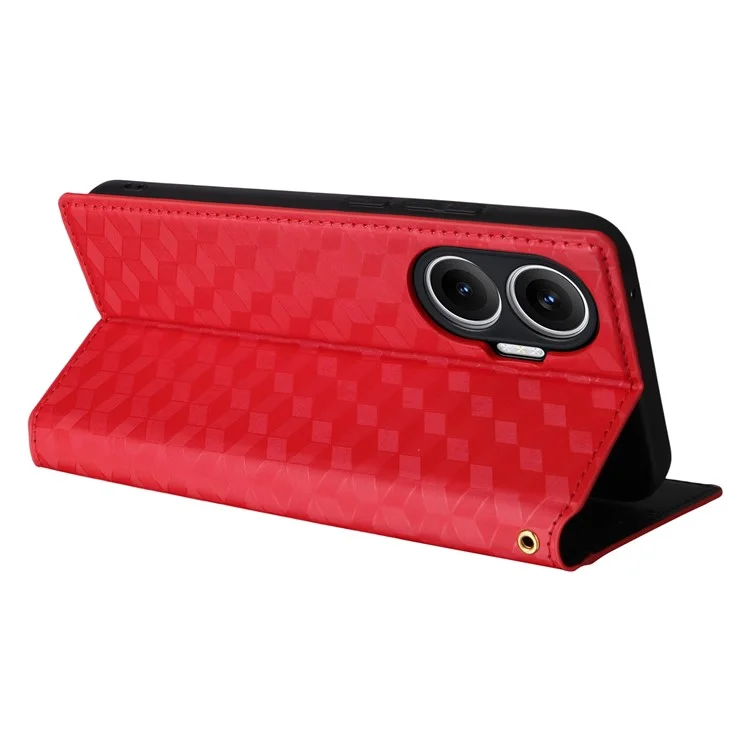 Funda tipo cartera para Xiaomi Redmi Turbo 4 Pro 5G con diseño de rombos en cuero - Rojo