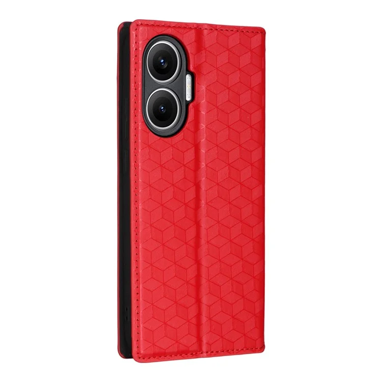 Funda tipo cartera para Xiaomi Redmi Turbo 4 Pro 5G con diseño de rombos en cuero - Rojo