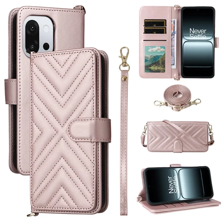 For OnePlus 13T 5G Case with Shoulder / Wrist Strap Leather Phone Cover Stand Wallet - Pink