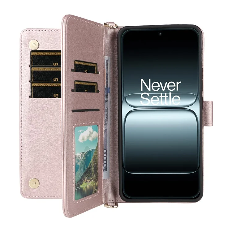 For OnePlus 13T 5G Case with Shoulder / Wrist Strap Leather Phone Cover Stand Wallet - Pink
