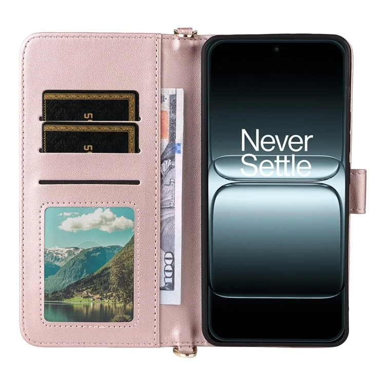 For OnePlus 13T 5G Case with Shoulder / Wrist Strap Leather Phone Cover Stand Wallet - Pink