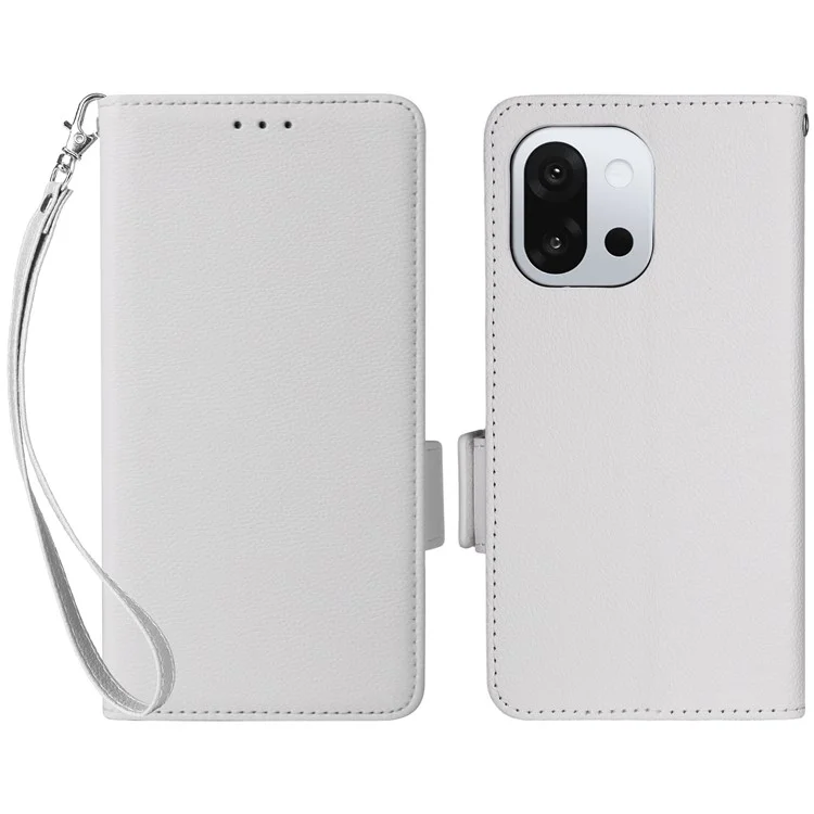For OnePlus 13T 5G Case with Wrist Strap Litchi Texture PU Leather Wallet Phone Cover - White