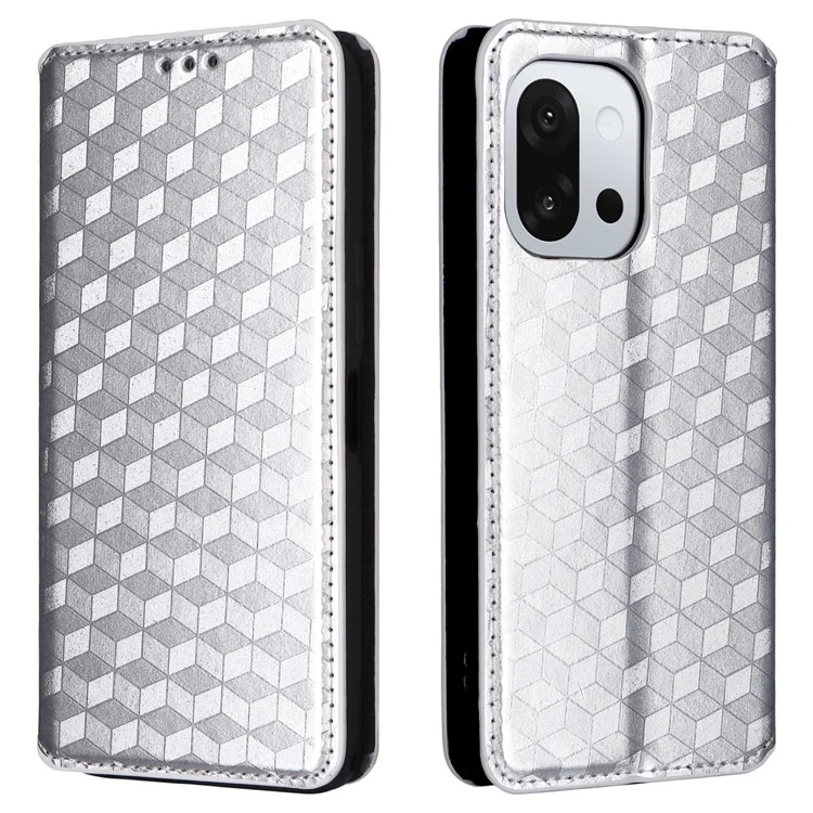 For OnePlus 13T 5G Case Wallet Rhombus Imprinted Leather Phone Cover - Silver