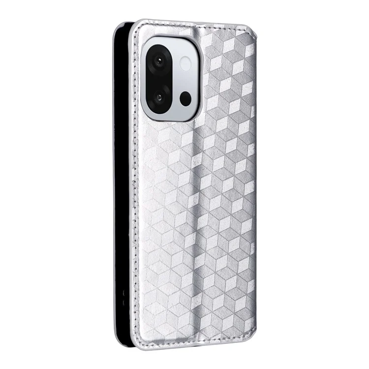 For OnePlus 13T 5G Case Wallet Rhombus Imprinted Leather Phone Cover - Silver