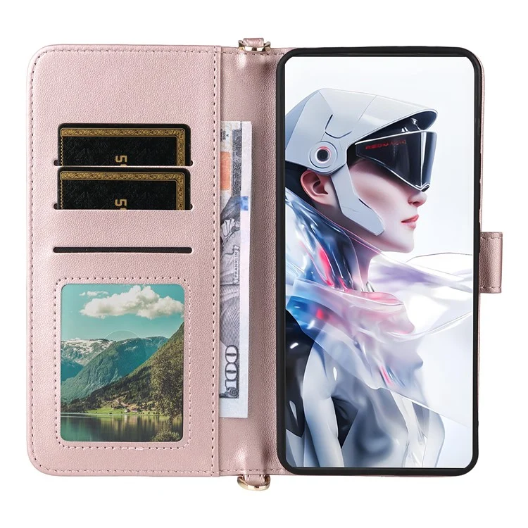 For ZTE nubia Redmagic 10 Air 5G Case with Shoulder / Wrist Strap Leather Phone Cover Stand Wallet - Pink