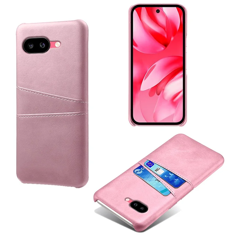 For Google Pixel 9a Case Dual Card Slots PU Leather + Hard PC Phone Cover - Rose Gold