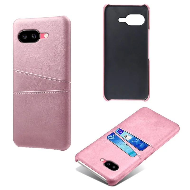 For Google Pixel 9a Case Dual Card Slots PU Leather + Hard PC Phone Cover - Rose Gold