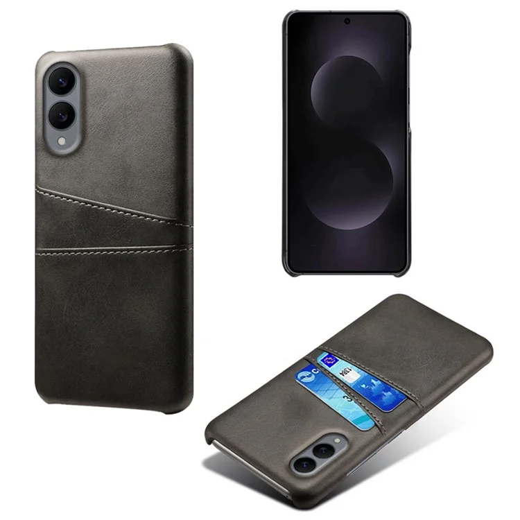 For Samsung Galaxy S25 Edge Case Dual Card Slots PU Leather + Hard PC Phone Cover - Black