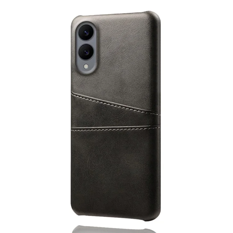 For Samsung Galaxy S25 Edge Case Dual Card Slots PU Leather + Hard PC Phone Cover - Black