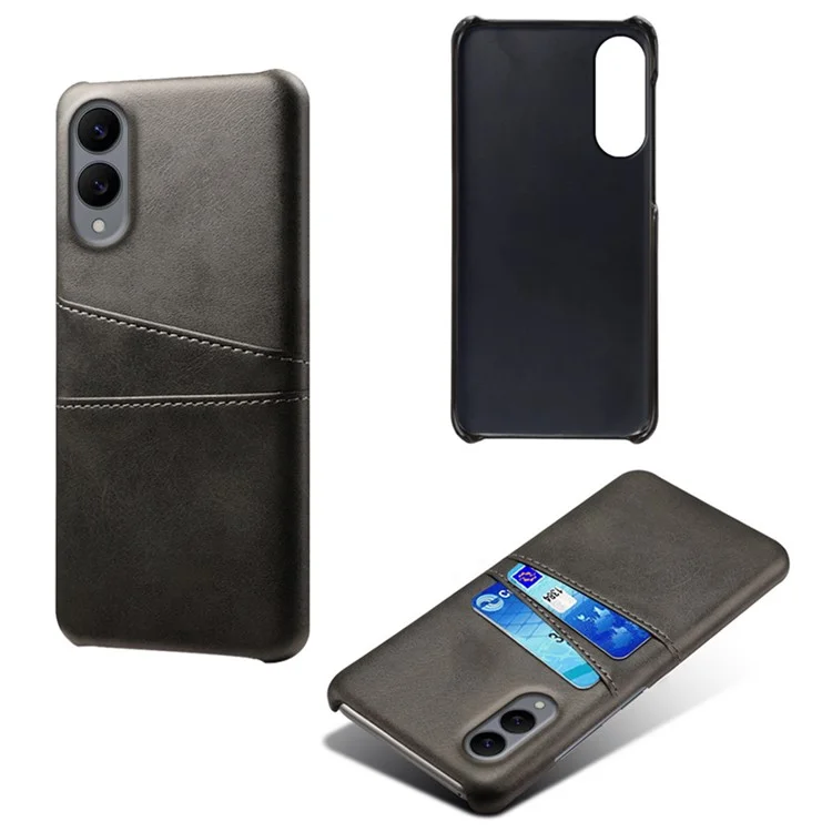 For Samsung Galaxy S25 Edge Case Dual Card Slots PU Leather + Hard PC Phone Cover - Black