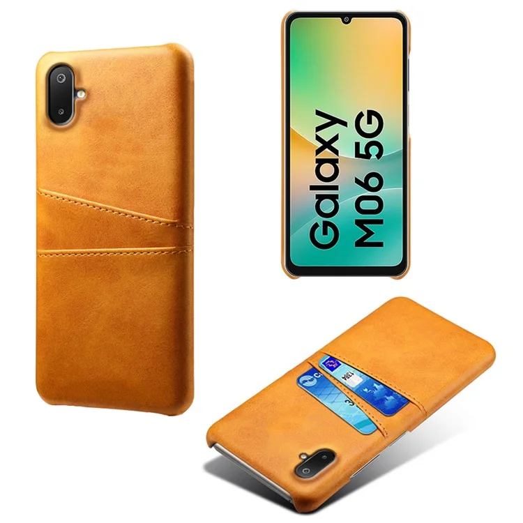 Capa para Samsung Galaxy A06 5G / M06 5G, slots para dois cartões, couro PU + PC rígido - Laranja