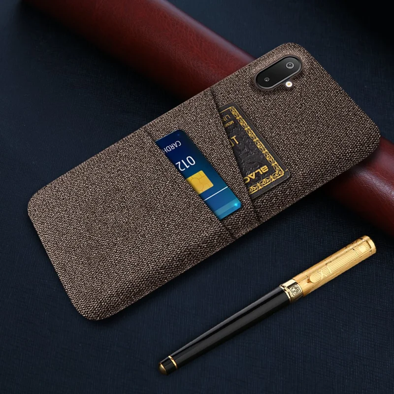 For Samsung Galaxy A06 5G / M06 5G Case Cloth + Hard PC Phone Cover with Dual Card Slots - Brown