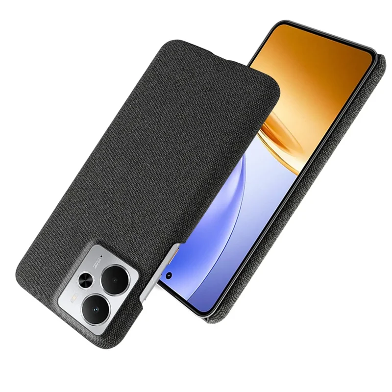 For Realme 14 5G Phone Case Cloth Texture Anti-Scratch Protective PC Back Cover - Black