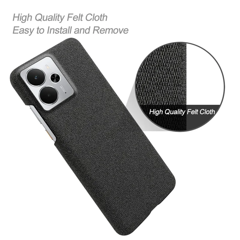 For Realme 14 5G Phone Case Cloth Texture Anti-Scratch Protective PC Back Cover - Black