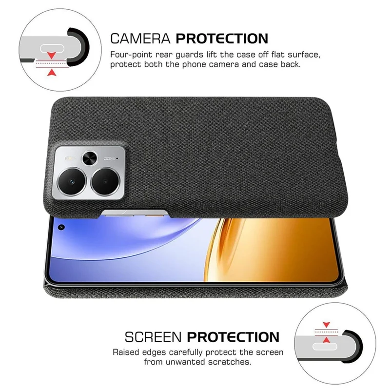 For Realme 14 5G Phone Case Cloth Texture Anti-Scratch Protective PC Back Cover - Black