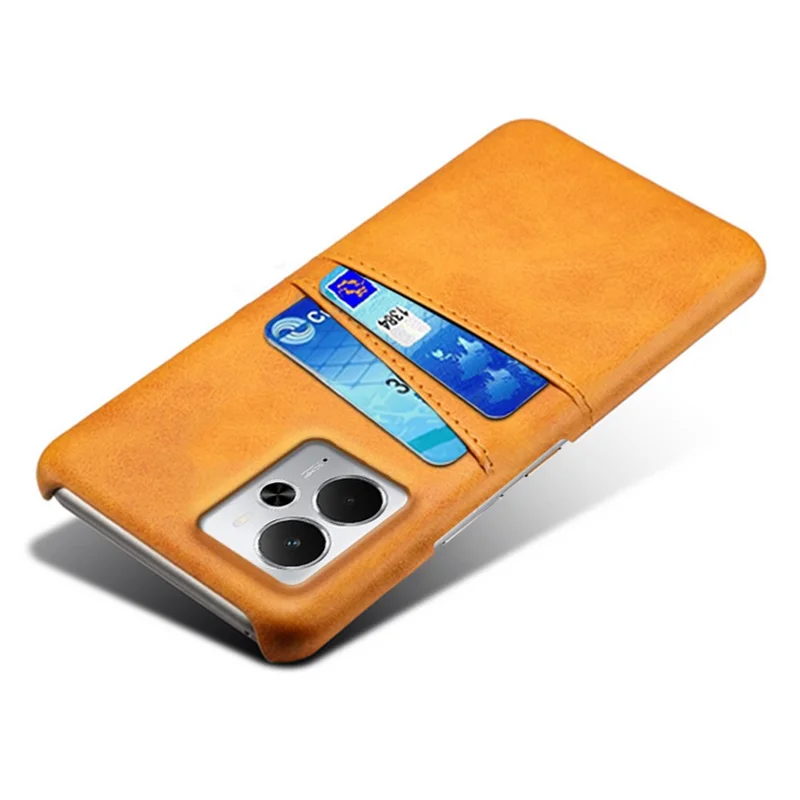 For Realme 14 5G Case Dual Card Slots PU Leather + Hard PC Phone Cover - Orange