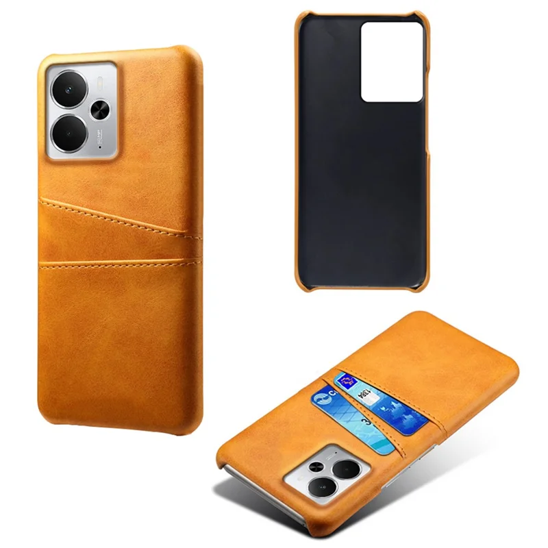 For Realme 14 5G Case Dual Card Slots PU Leather + Hard PC Phone Cover - Orange