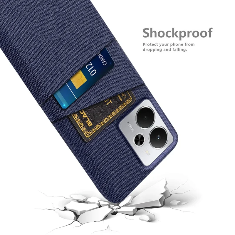 For Realme 14 5G Case Cloth + Hard PC Phone Cover with Dual Card Slots - Blue