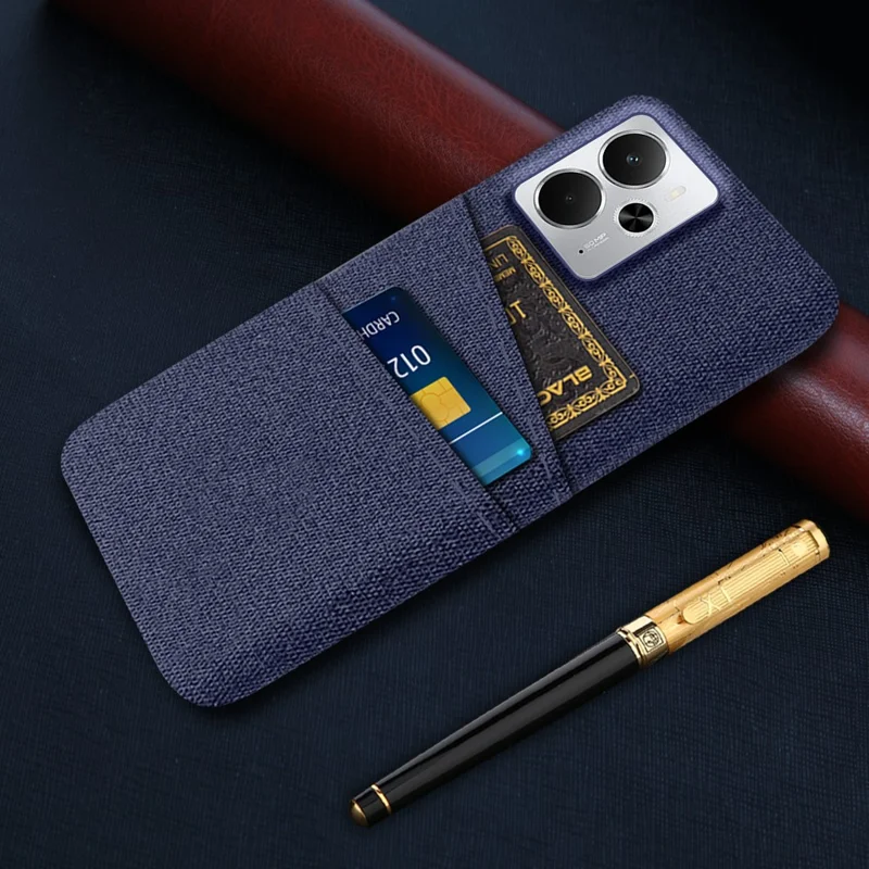For Realme 14 5G Case Cloth + Hard PC Phone Cover with Dual Card Slots - Blue