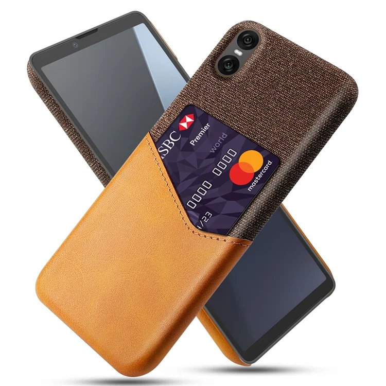Funda de cuero PU para Sony Xperia 10 VII con textura de tela, tapa dura y portatarjetas - Naranja