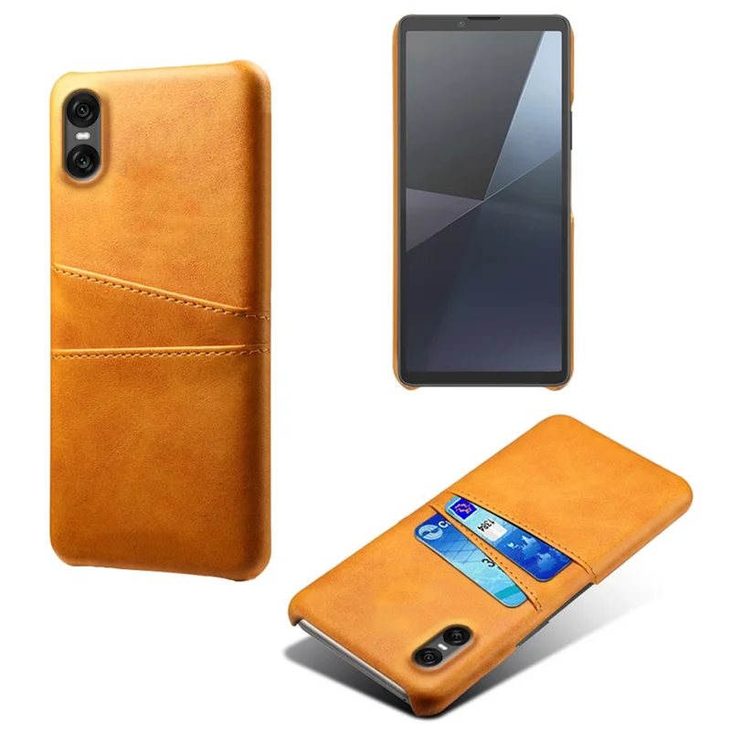 Funda para Sony Xperia 10 VII con Doble Ranura para Tarjetas, Cuero PU + Carcasa Rígida de PC - Naranja