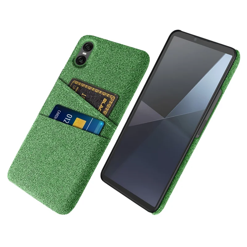 Чехол для Sony Xperia 10 VII с тканевой отделкой + жесткий пластиковый чехол с двумя слотами для карт - Зеленый