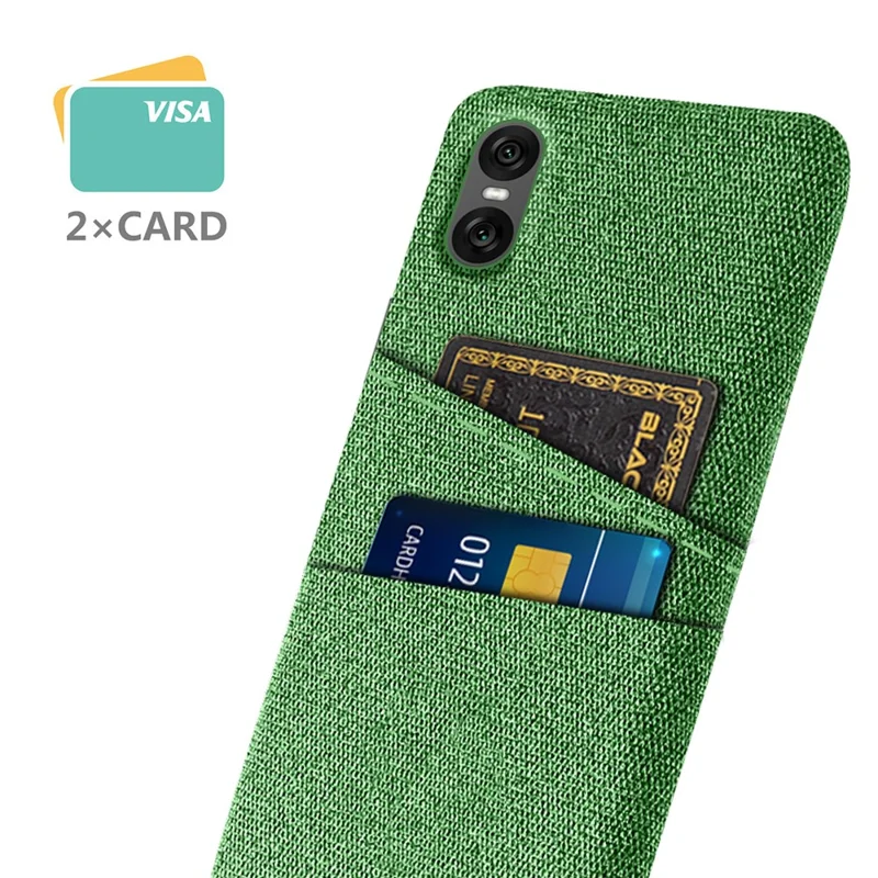 Чехол для Sony Xperia 10 VII с тканевой отделкой + жесткий пластиковый чехол с двумя слотами для карт - Зеленый