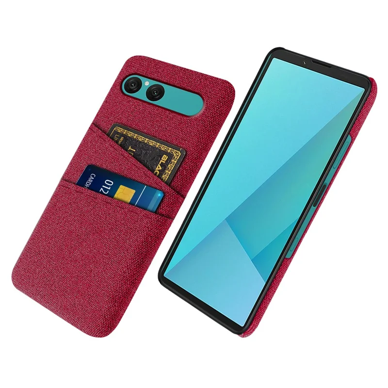 For Sony Xperia 10 VII Case Cloth + Hard PC Phone Cover with Dual Card Slots - Red