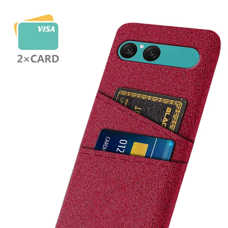 For Sony Xperia 10 VII Case Cloth + Hard PC Phone Cover with Dual Card Slots - Red
